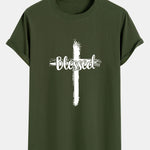 Blessed Cross Print Cotton Arc Hem T-Shirt