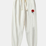 Rose Print Cotton Blend Jogger Pants