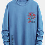 Long Sleeve Cherry Blossom Slogan Print Cotton T-Shirt
