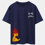 Fiery Cat Print Drop Shoulder Oversize T-Shirt