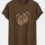 Geometric Bear Print Cotton Arc Hem T-Shirt