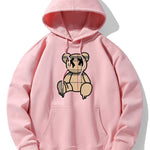 Plaid Pattern Dissolving Bear Print Drop Shoulder Relaxed Hoodie & Jogger Pants