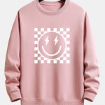 Chessboard Smiley Face Print Relax Fit Sweatshirt