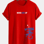 Regular Fit Never Give Up Smiley Face Print Cotton T-Shirt