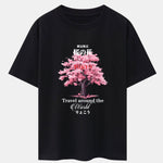 Tokyo Cherry Blossoms Print Drop Shoulder Oversize T-Shirt