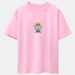 Cartoon Smiley Read Newspaper Print Drop Shoulder Oversize T-Shirt