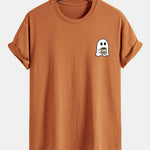 Regular Fit Ghost Drinking Coffee Print Cotton T-Shirt