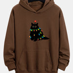 Colorful Light Black Cat Print Relax Fit Hoodie