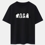 Black Cat Ghost Print Drop Shoulder Oversize T-Shirt