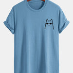 Regular Fit Cat With Sunglasses Print Cotton T-Shirt
