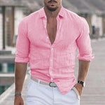 Men's Casual Solid Color Lapel Cotton Blend Long Sleeve Shirt