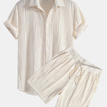 Wave Textured Button Up Shirt & Shorts