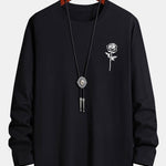 Long Sleeve Rose Print Cotton T-Shirt