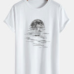 Moon On The Water Print Cotton Arc Hem T-Shirt
