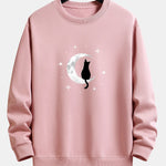 Black Cat On The Moon Print Relax Fit Sweatshirt