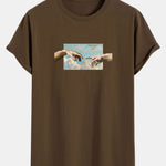 Creation Of Adam Print Cotton Arc Hem T-Shirt