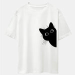 Black Cat Print Drop Shoulder Oversize T-Shirt