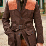 Suede Wool Patchwork Double Pocket Lace-Up Casual Jacket