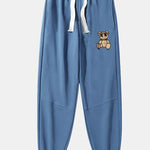 Plaid Pattern Dissolving Bear Print Cotton Blend Jogger Pants