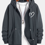 Heart Print Relax Fit Zip Hoodie