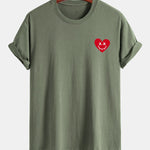 Regular Fit Heart Smiley Face Print Cotton T-Shirt