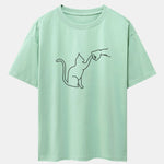 Fist Bump Cat Print Drop Shoulder Oversize T-Shirt