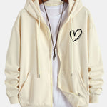 Heart Print Relax Fit Zip Hoodie