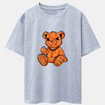 Orange Stitching Bear Print Drop Shoulder Oversize T-Shirt