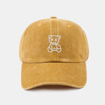 Neutral Casual Washed Cotton Sun Shading Baseball Cap With Teddy Bear Pattern