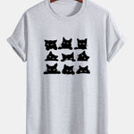 Regular Fit Black Cat Staring Print Cotton T-Shirt