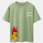 Fiery Cat Print Drop Shoulder Oversize T-Shirt