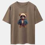 Bear In Leather Jacket Print Drop Shoulder Oversize T-Shirt