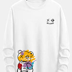 Long Sleeve Graffiti Bear Print Cotton T-Shirt