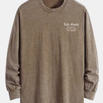 Slogan Print Relax Fit Long Sleeve Washed Distressed T-Shirt
