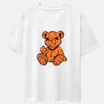 Orange Stitching Bear Print Drop Shoulder Oversize T-Shirt