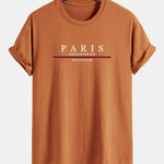 Regular Fit Stripe Paris Slogan Print Cotton T-Shirt