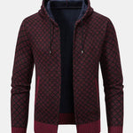 Diamond Pattern Zip Hooded Sweater