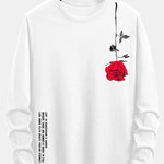 Long Sleeve Rose Slogan Print Cotton T-Shirt