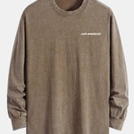 Los Angeles Print Relax Fit Long Sleeve Washed Distressed T-Shirt