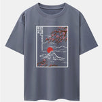 Cherry Blossoms Mountain Print Drop Shoulder Oversize T-Shirt