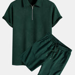 Stripe Jacquard Zip Up Polo & Shorts
