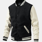 Contrast Wool Look PU Baseball Jacket