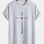 Regular Fit Cross Heart Print Cotton T-Shirt