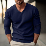 Men's solid color V-neck long-sleeved knitted pullover sweater