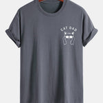Regular Fit Cat Dad Wearing Glasses Print Cotton T-Shirt