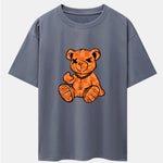 Orange Stitching Bear Print Drop Shoulder Oversize T-Shirt