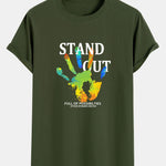 Handprint Slogan Print Cotton Arc Hem T-Shirt
