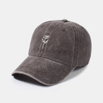 Line Rose Pattern Washed Cotton Decorative Baseball Cap
