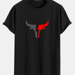 Bull Print Cotton Arc Hem T-Shirt