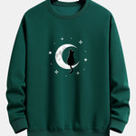 Black Cat On The Moon Print Relax Fit Sweatshirt